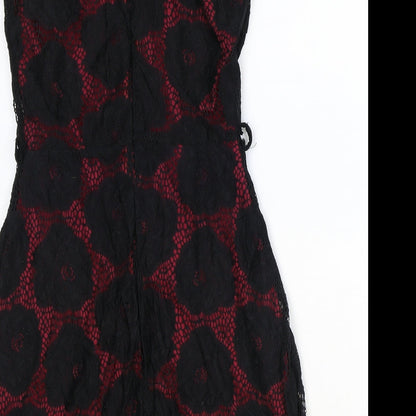 Mela London Womens Beige Geometric Polyester A-Line Size 10 Scoop Neck Zip