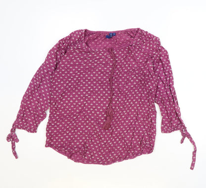 Fame Forever Womens Purple Geometric Viscose Basic Blouse Size M Round Neck