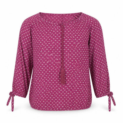 Fame Forever Womens Purple Geometric Viscose Basic Blouse Size M Round Neck
