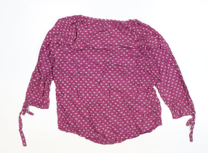 Fame Forever Womens Purple Geometric Viscose Basic Blouse Size M Round Neck