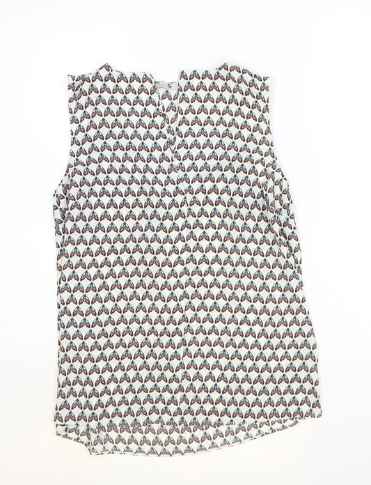 TU Womens Beige Geometric Polyester Basic Tank Size 8 V-Neck - Butterfly Pattern