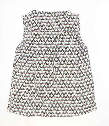 TU Womens Beige Geometric Polyester Basic Tank Size 8 V-Neck - Butterfly Pattern