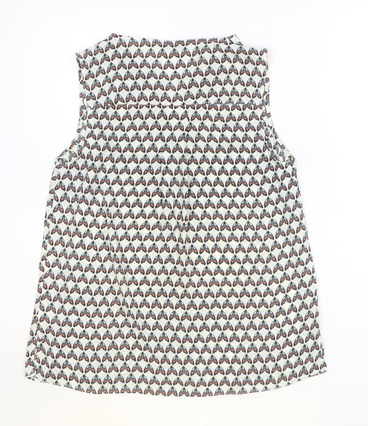 TU Womens Beige Geometric Polyester Basic Tank Size 8 V-Neck - Butterfly Pattern