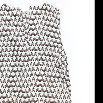 TU Womens Beige Geometric Polyester Basic Tank Size 8 V-Neck - Butterfly Pattern