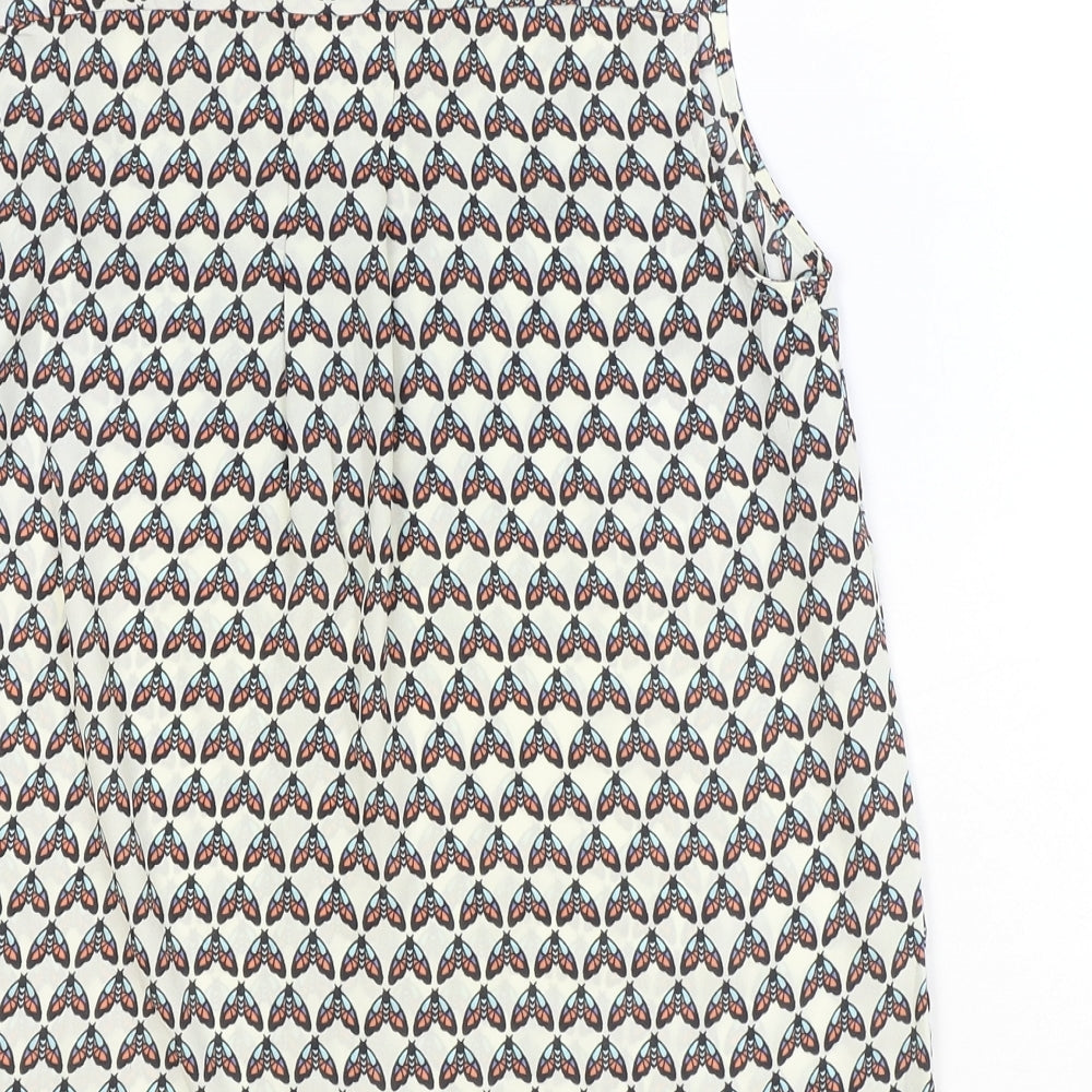 TU Womens Beige Geometric Polyester Basic Tank Size 8 V-Neck - Butterfly Pattern