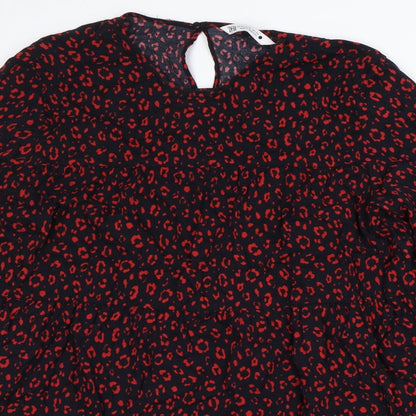 Zara Womens Black Geometric Viscose A-Line Size M Round Neck Button