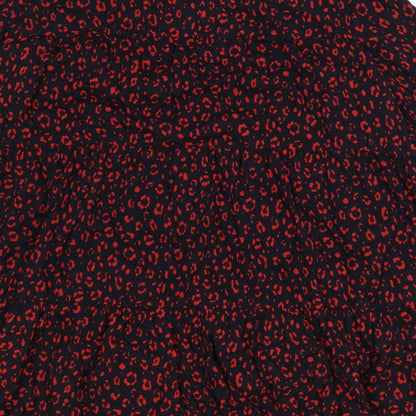 Zara Womens Black Geometric Viscose A-Line Size M Round Neck Button