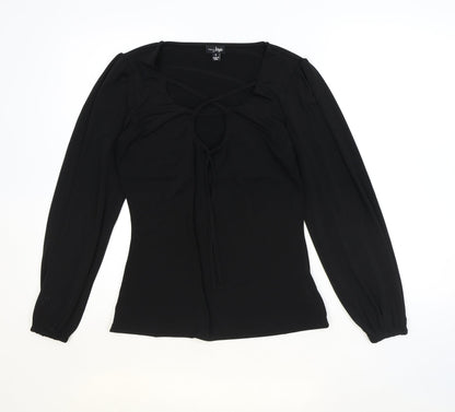 Por Moi Womens Black Polyester Basic Blouse Size 8 V-Neck