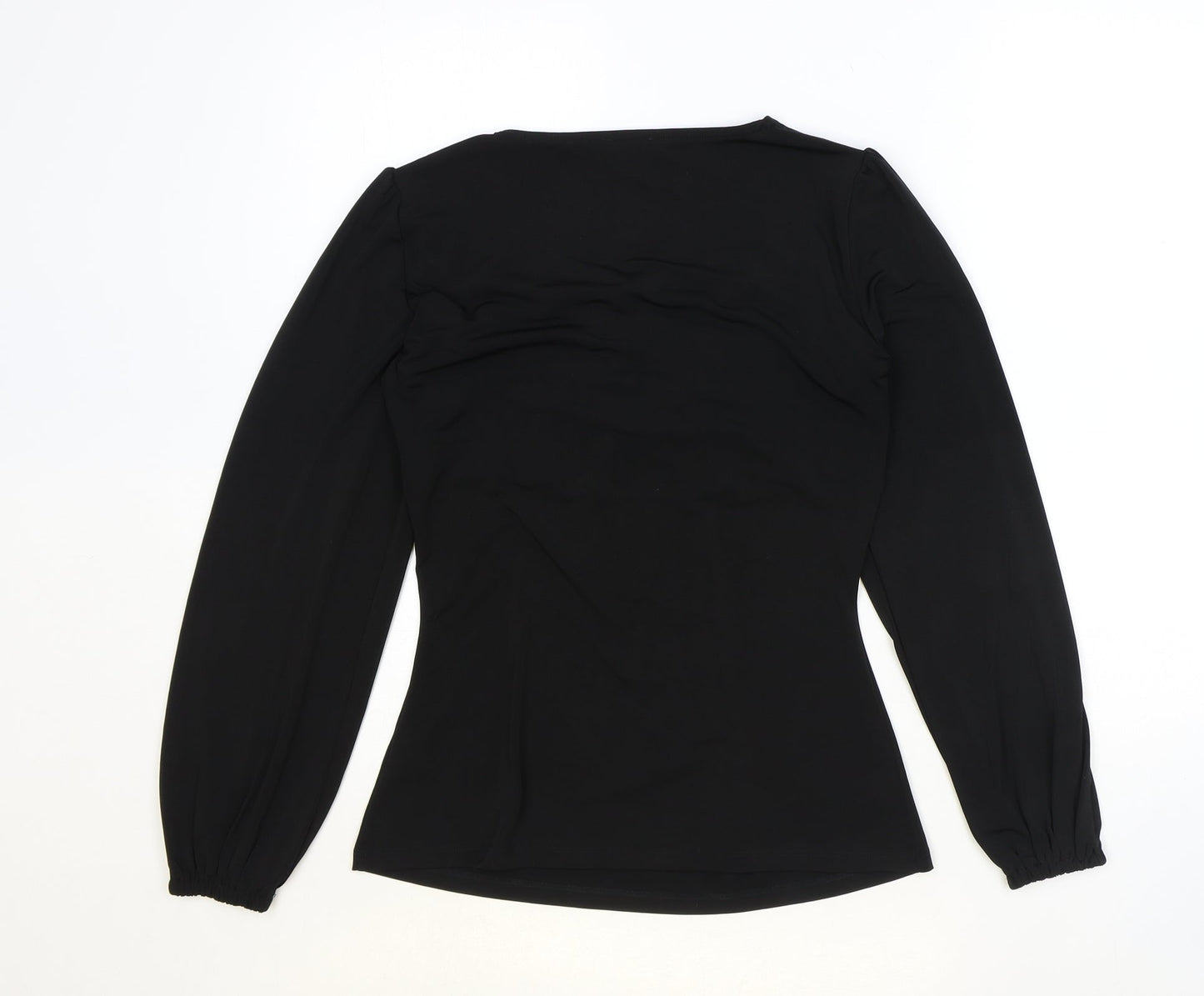 Por Moi Womens Black Polyester Basic Blouse Size 8 V-Neck