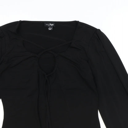 Por Moi Womens Black Polyester Basic Blouse Size 8 V-Neck
