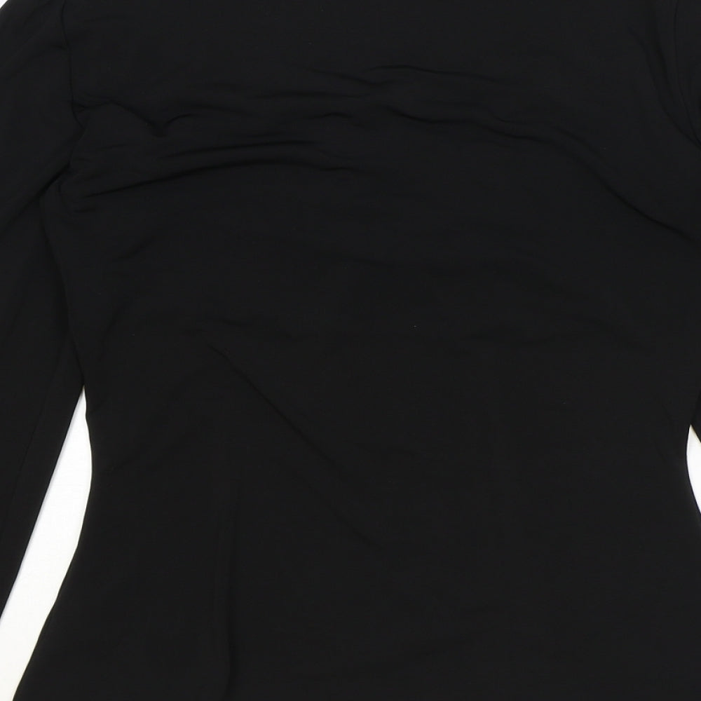 Por Moi Womens Black Polyester Basic Blouse Size 8 V-Neck