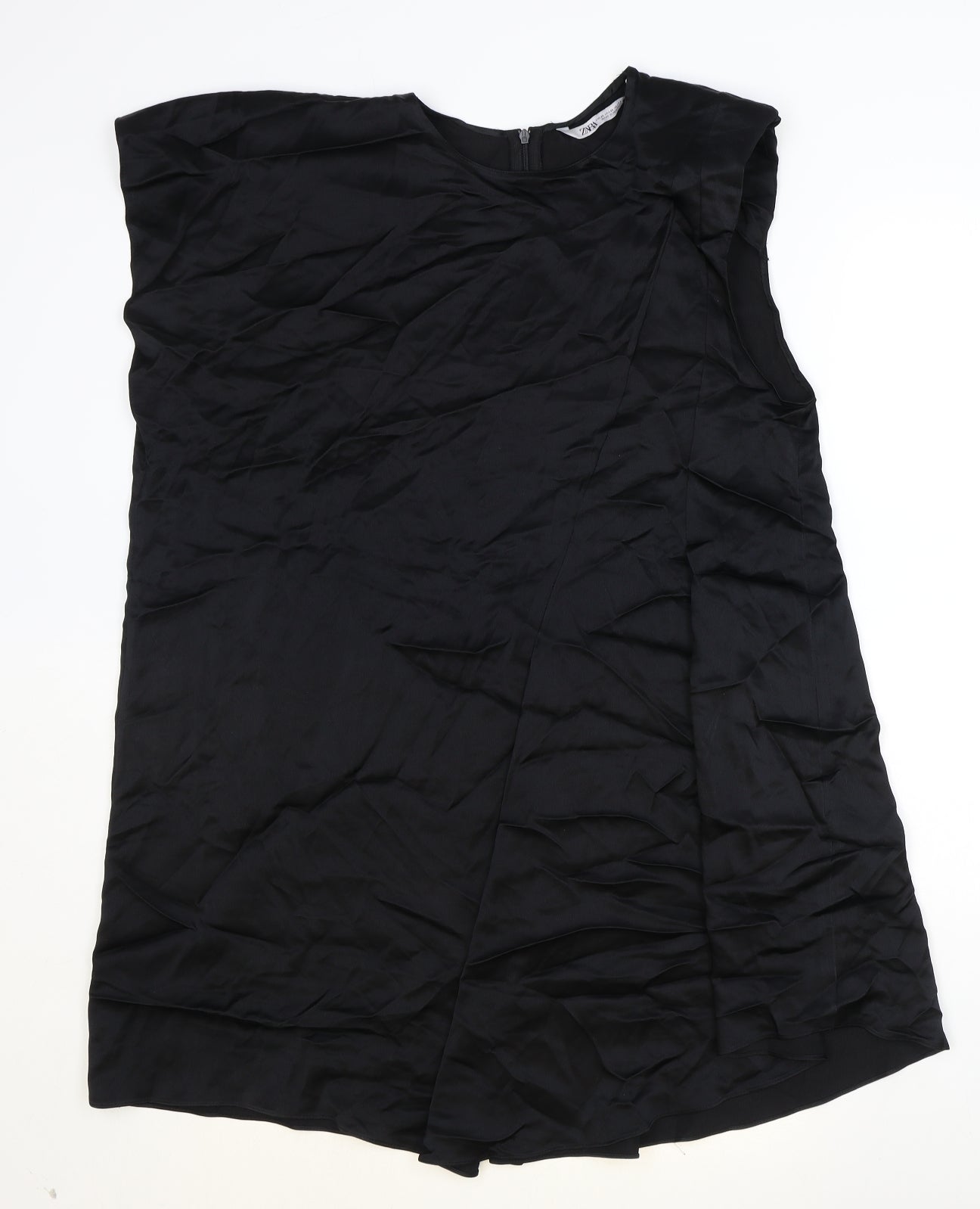 Zara Womens Black Viscose Tank Dress Size M Round Neck Zip
