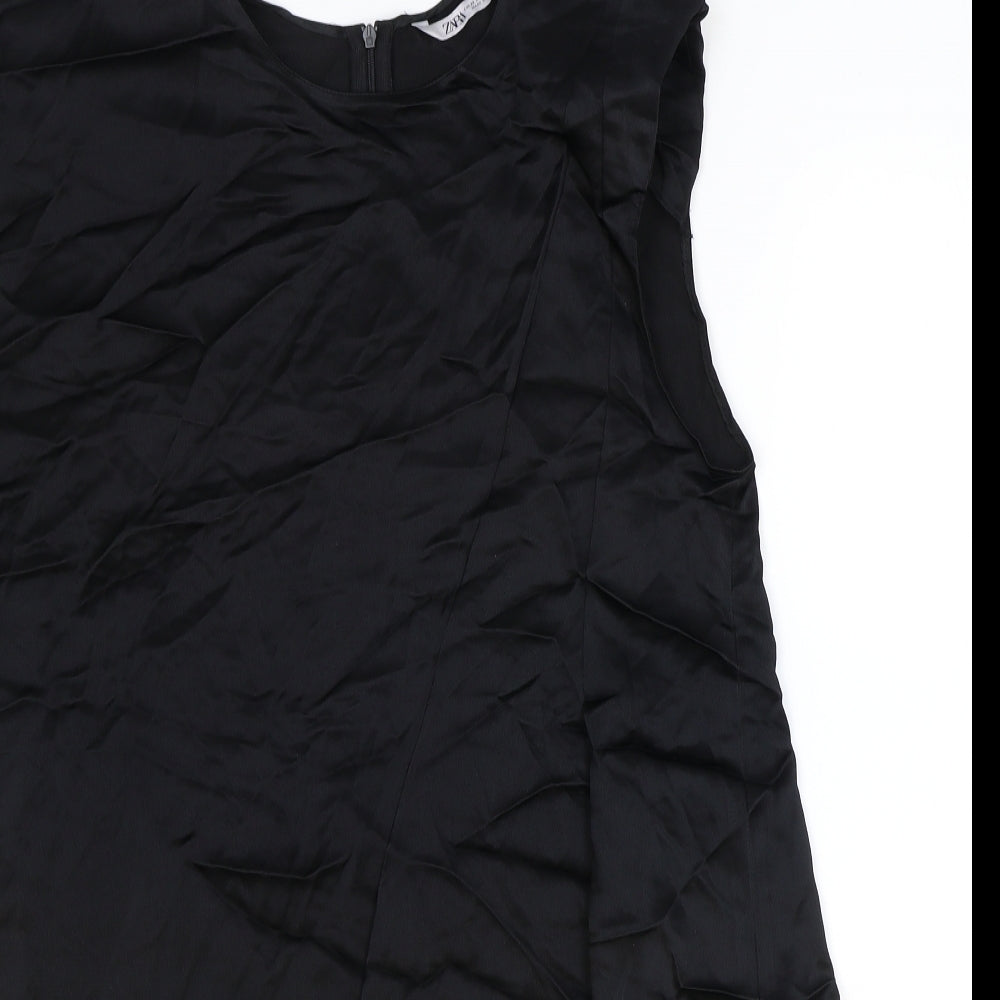 Zara Womens Black Viscose Tank Dress Size M Round Neck Zip