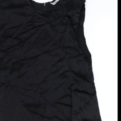 Zara Womens Black Viscose Tank Dress Size M Round Neck Zip