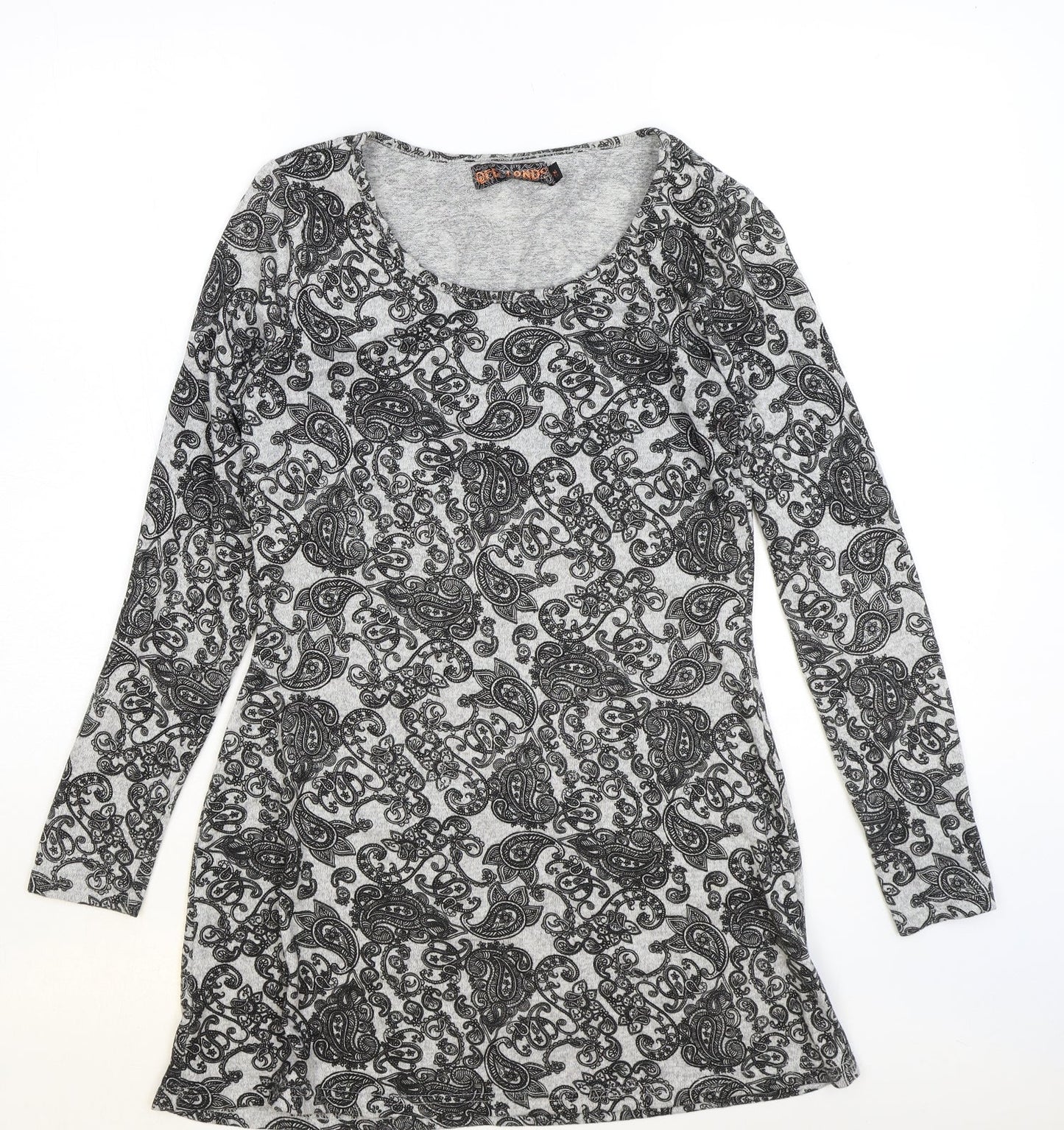 QED London Womens Grey Paisley Polyester A-Line Size M Scoop Neck Pullover