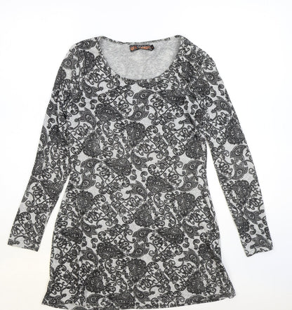 QED London Womens Grey Paisley Polyester A-Line Size M Scoop Neck Pullover