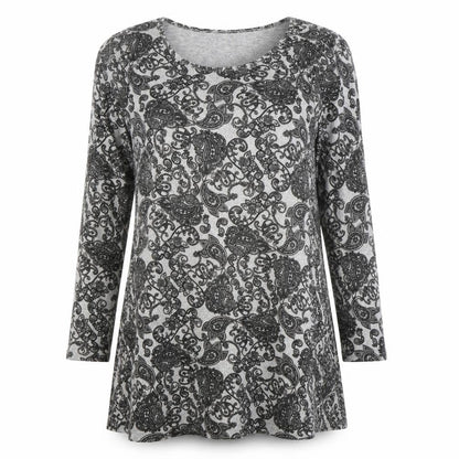QED London Womens Grey Paisley Polyester A-Line Size M Scoop Neck Pullover