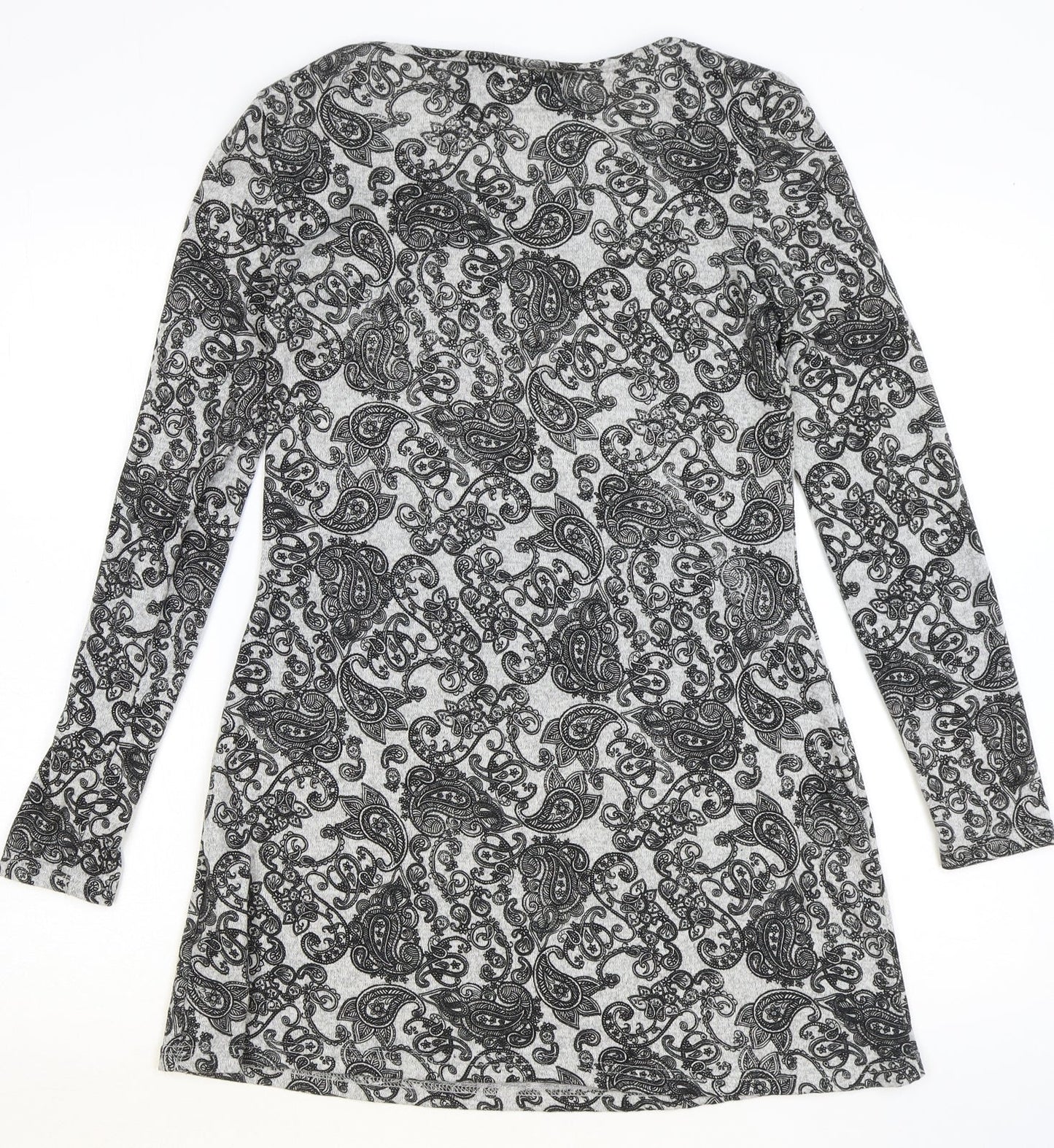 QED London Womens Grey Paisley Polyester A-Line Size M Scoop Neck Pullover