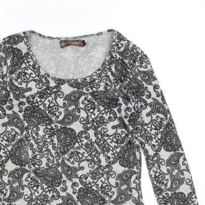 QED London Womens Grey Paisley Polyester A-Line Size M Scoop Neck Pullover