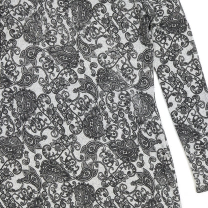 QED London Womens Grey Paisley Polyester A-Line Size M Scoop Neck Pullover