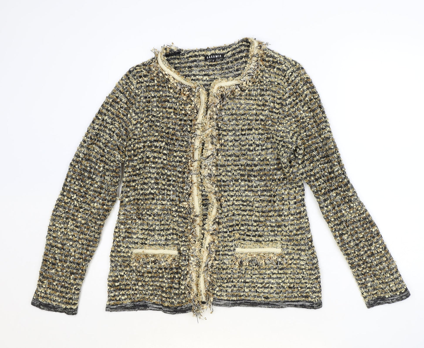 Cashmia Womens Gold Scoop Neck Acrylic Cardigan Jumper Size S