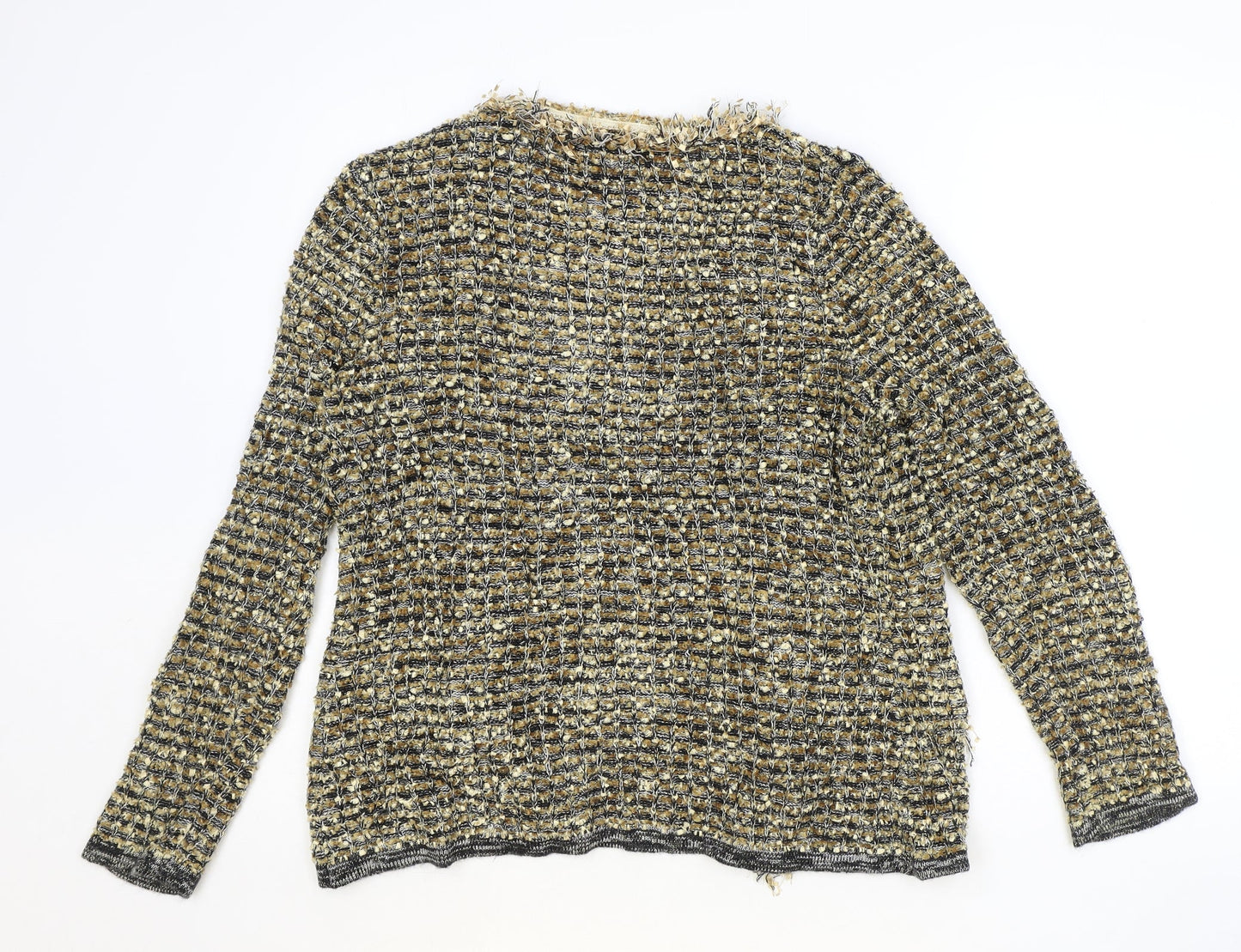 Cashmia Womens Gold Scoop Neck Acrylic Cardigan Jumper Size S