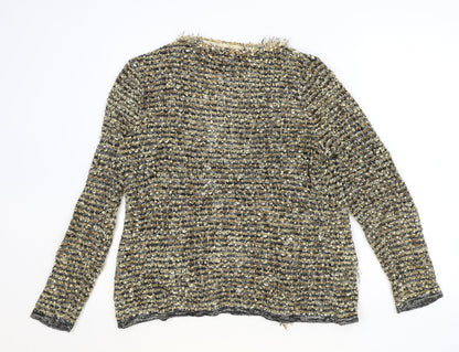 Cashmia Womens Gold Scoop Neck Acrylic Cardigan Jumper Size S