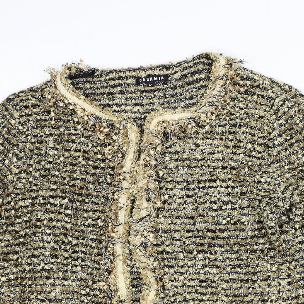 Cashmia Womens Gold Scoop Neck Acrylic Cardigan Jumper Size S