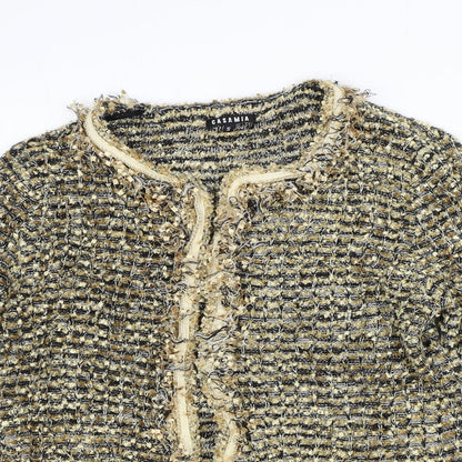 Cashmia Womens Gold Scoop Neck Acrylic Cardigan Jumper Size S