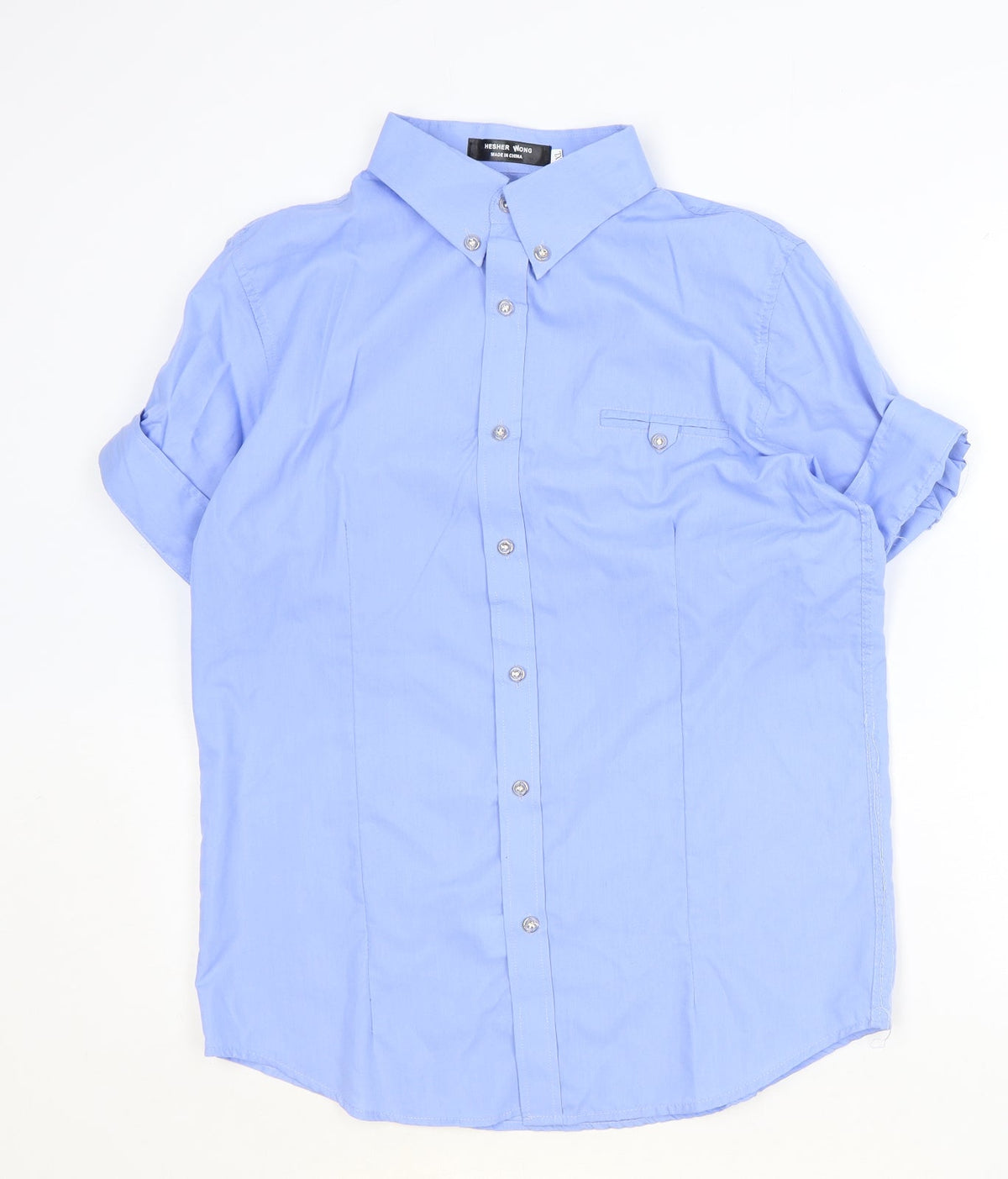 Hesher Wong Womens Blue Cotton Basic Button-Up Size XL Collared