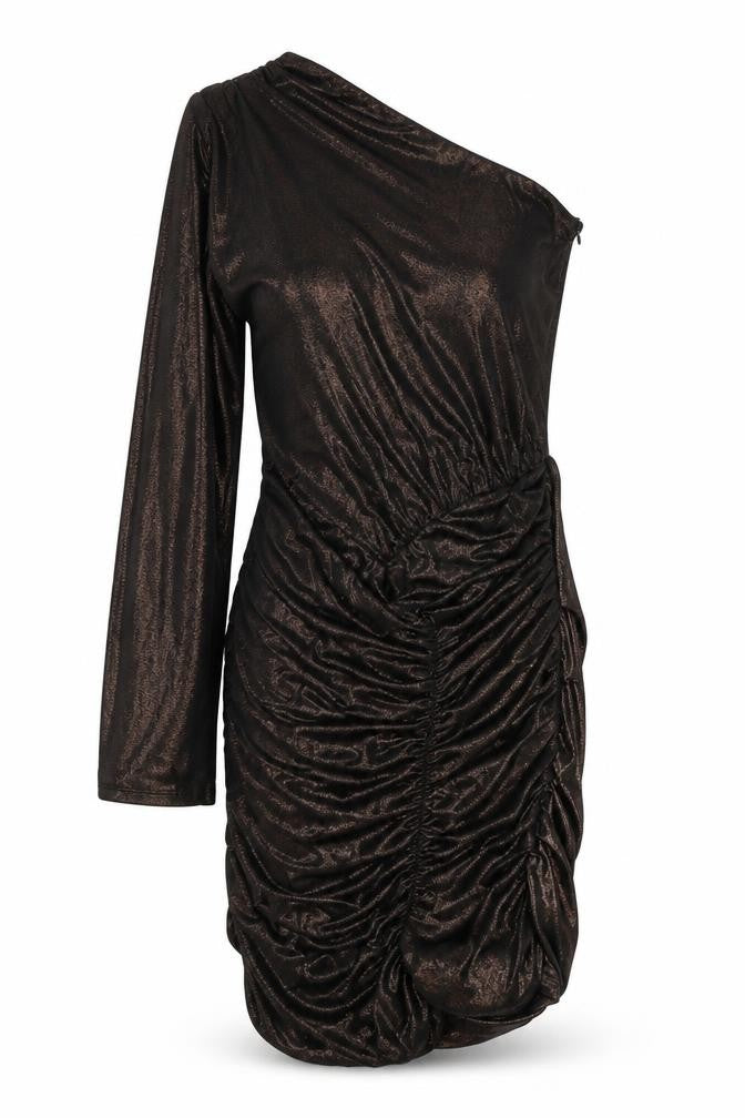 Zara Womens Gold Polyester Bodycon Size S One Shoulder Zip