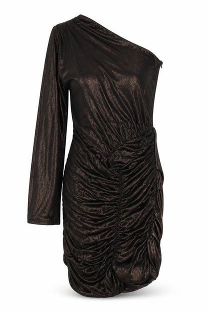 Zara Womens Gold Polyester Bodycon Size S One Shoulder Zip