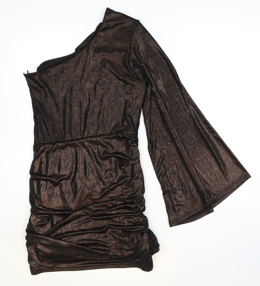 Zara Womens Gold Polyester Bodycon Size S One Shoulder Zip
