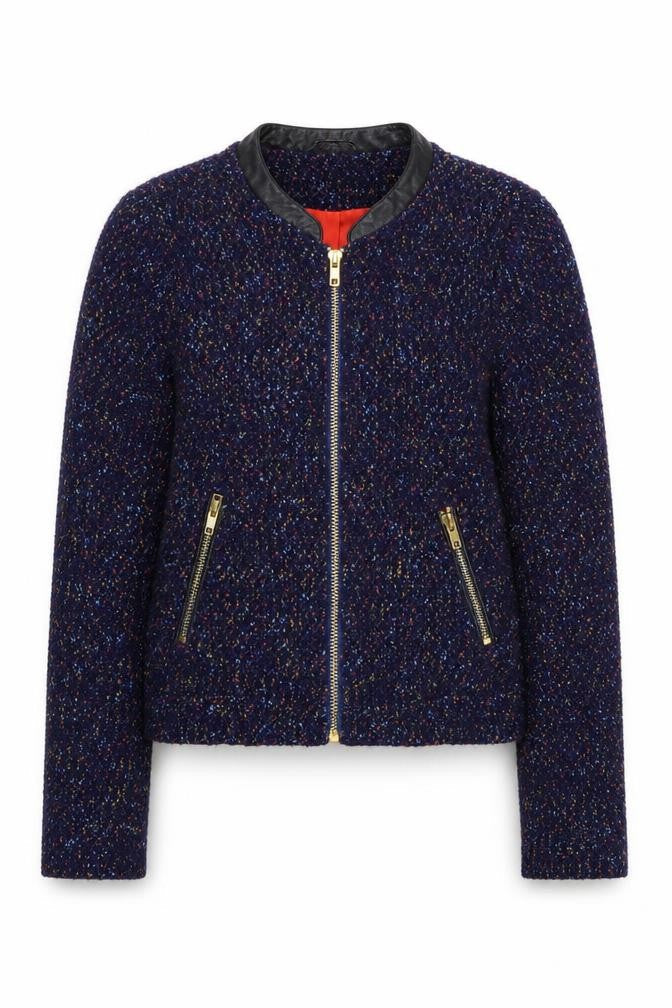 Yumi Womens Blue Geometric Jacket Size 8 Zip