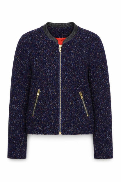 Yumi Womens Blue Geometric Jacket Size 8 Zip