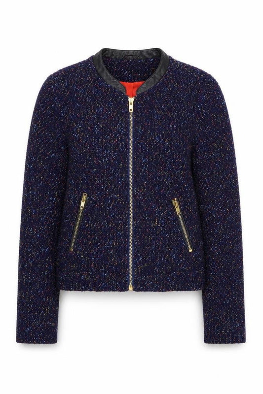 Yumi Womens Blue Geometric Jacket Size 8 Zip