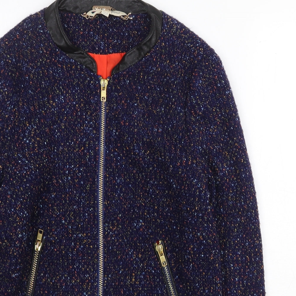Yumi Womens Blue Geometric Jacket Size 8 Zip