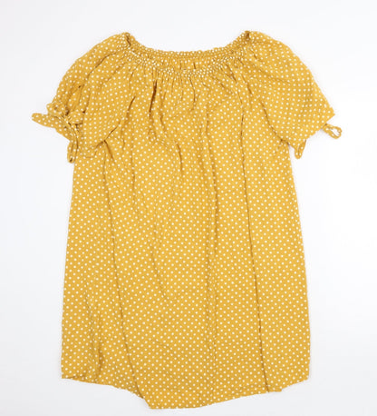 Made in Italy Womens Yellow Polka Dot Polyester Shift Size 8 Off the Shoulder Pullover - Bardot