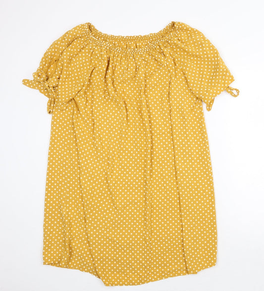 Made in Italy Womens Yellow Polka Dot Polyester Shift Size 8 Off the Shoulder Pullover - Bardot