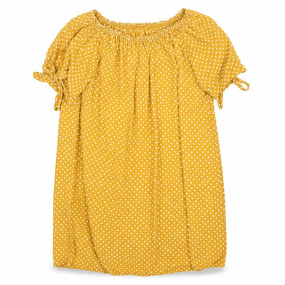 Made in Italy Womens Yellow Polka Dot Polyester Shift Size 8 Off the Shoulder Pullover - Bardot