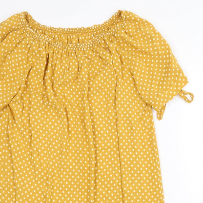 Made in Italy Womens Yellow Polka Dot Polyester Shift Size 8 Off the Shoulder Pullover - Bardot