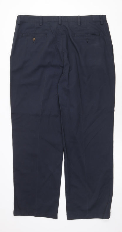 Haggar Mens Blue Cotton Trousers Size 38 in Regular Zip