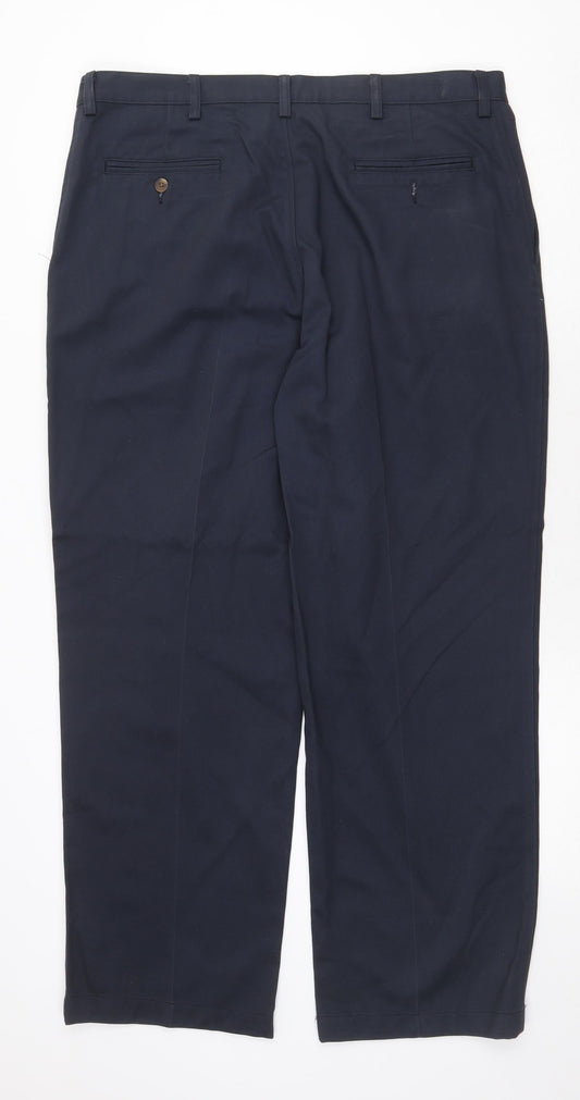 Haggar Mens Blue Cotton Trousers Size 38 in Regular Zip