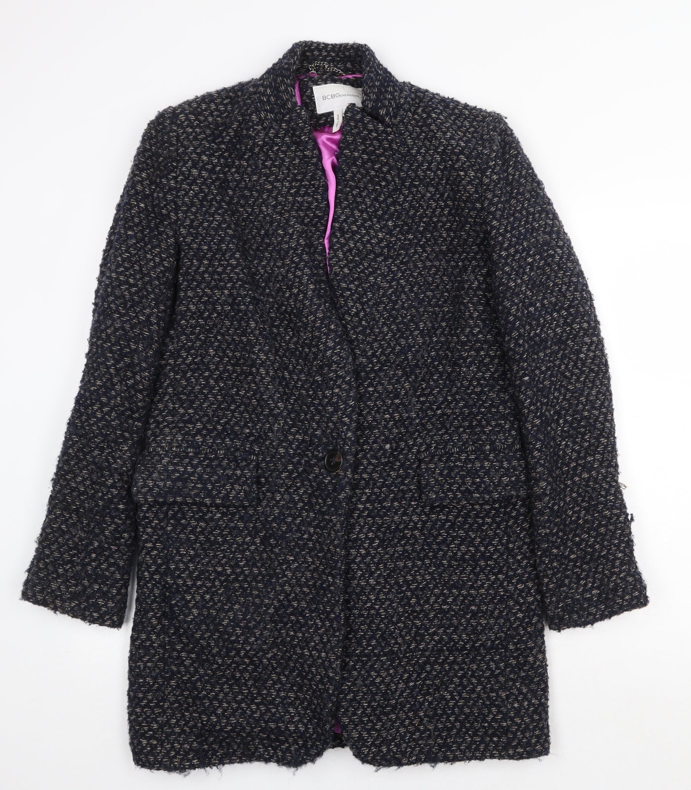 BCBGeneration Womens Blue Geometric Overcoat Coat Size S Button