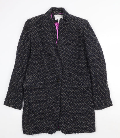 BCBGeneration Womens Blue Geometric Overcoat Coat Size S Button