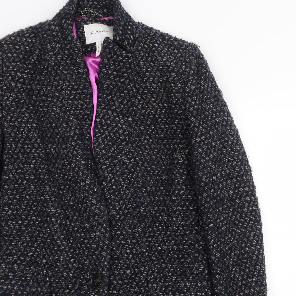 BCBGeneration Womens Blue Geometric Overcoat Coat Size S Button