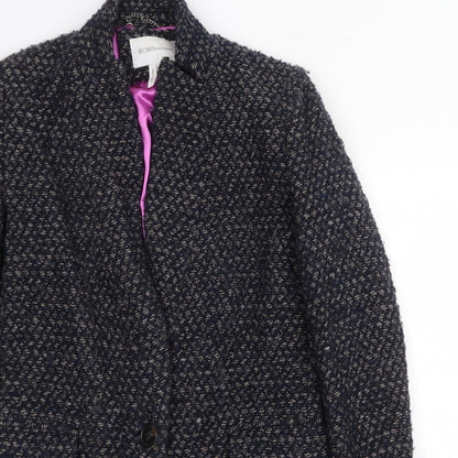 BCBGeneration Womens Blue Geometric Overcoat Coat Size S Button