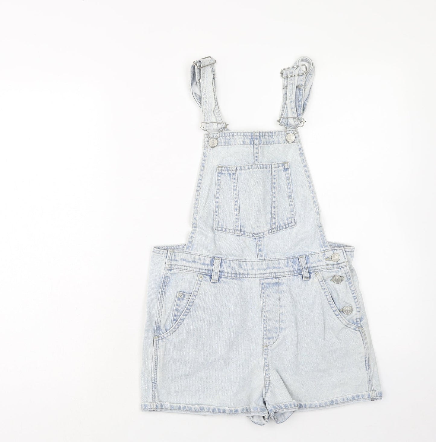 Topshop Womens Blue Cotton Dungaree One-Piece Size 6 Button