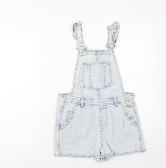 Topshop Womens Blue Cotton Dungaree One-Piece Size 6 Button