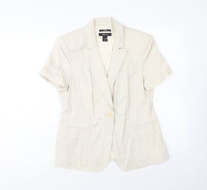 Style&co. Womens Beige Striped Jacket Blazer Size 8 Button